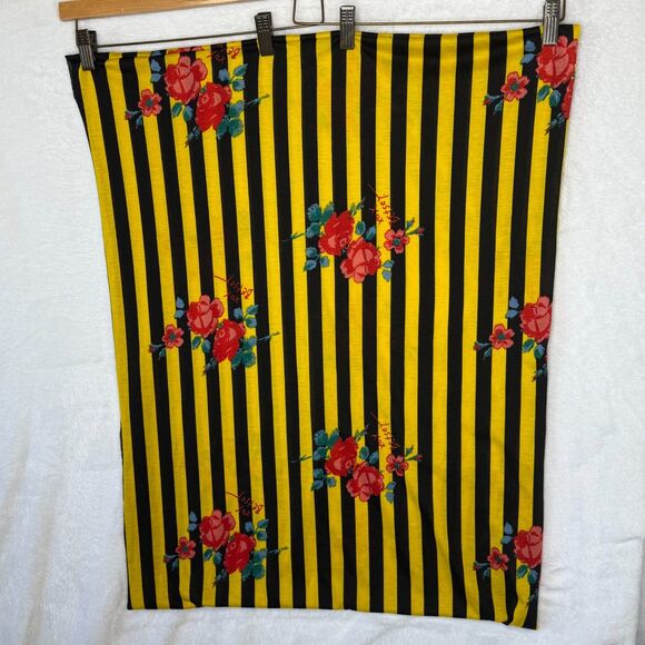 Betsey Johnson Infinity Scarf Yellow & Black Stripes with Red Flowers - Picture 6 of 10